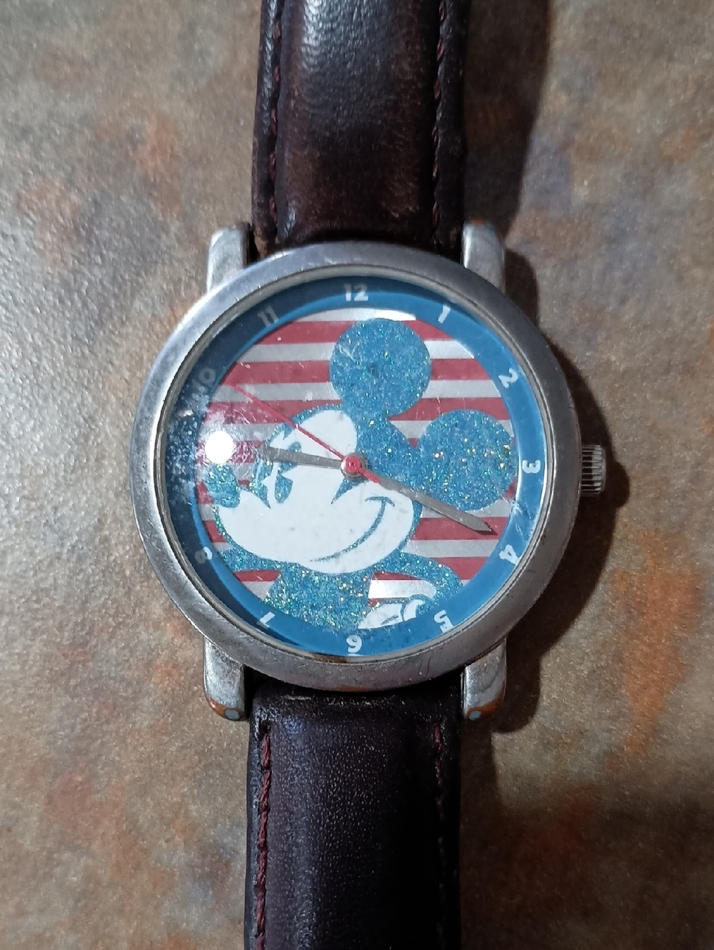 Disney Blue and Red Mickey Mouse Glitter Dial Watch